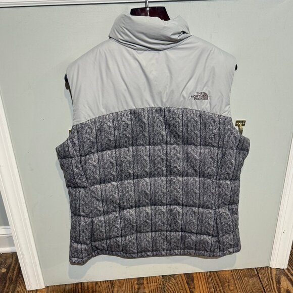 Vintage North Face Nuptse 700 Puffer Vest - RARE Gray Sweater Print - Womens XL - Picture 4 of 14